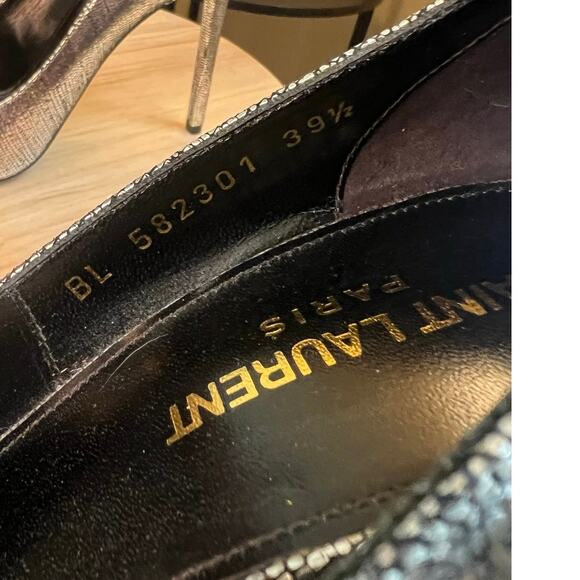 Saint Laurent Anja Silver Metallic Point Toe High Heels Size 39.5 EUC - Picture 7 of 9